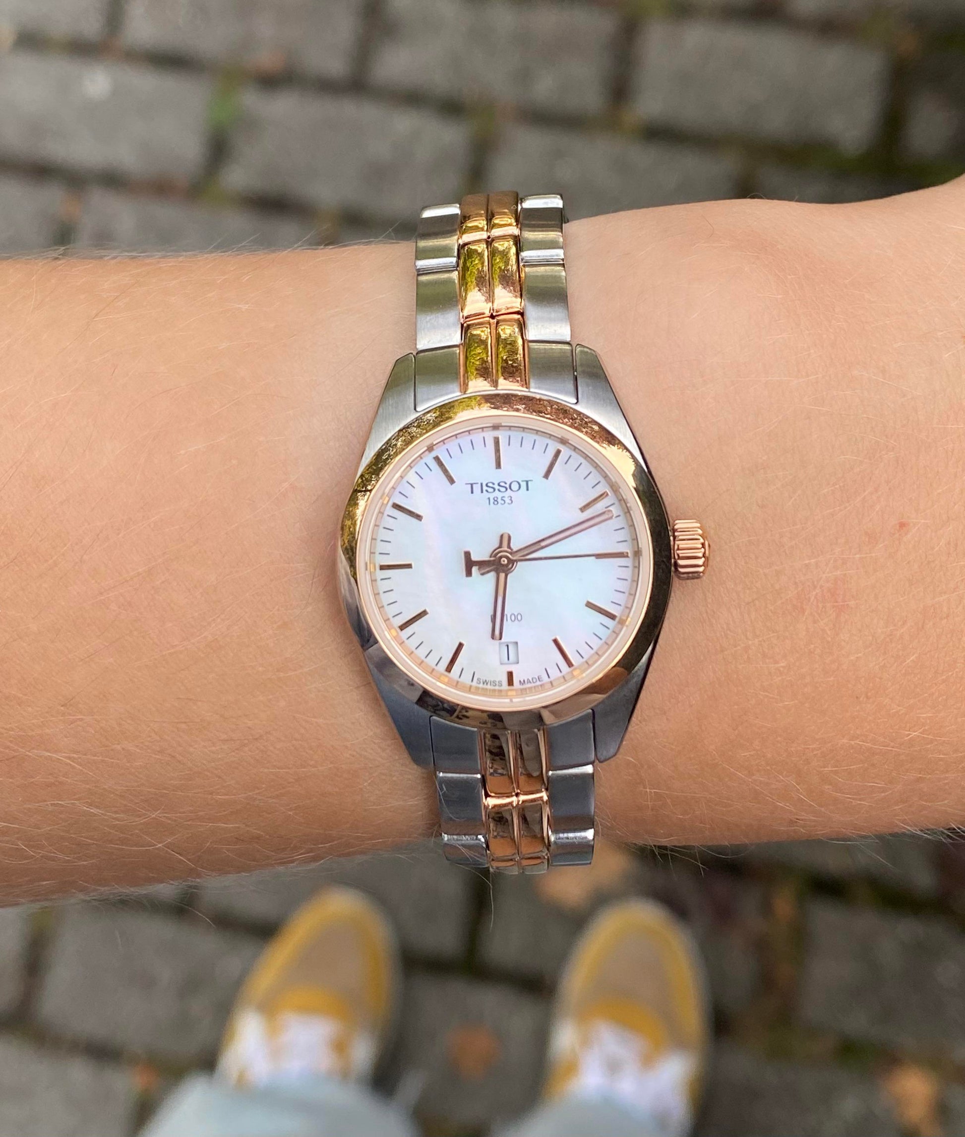 Tissot T Classic PR100 Mother of Pearl Dial Two Tone Steel Strap Watch for Women - T101.010.22.111.01