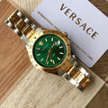 Versace Hellenyium GMT Green Dial Two Tone Steel Strap Watch for Men - V11050015