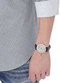 Emporio Armani Classic Silver Dial Blue Leather Strap Watch For Men - AR11131