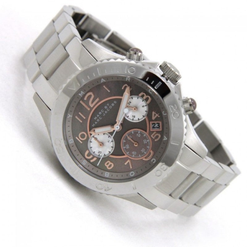 Marc Jacobs Rock Chronograph Mother of Pearl Grey Dial Silver Steel Strap Watch for Women - MBM3250