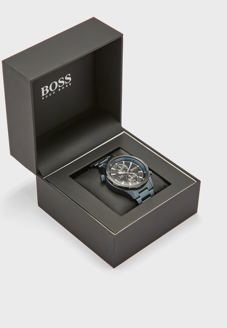 Hugo Boss Globetrotter Black Dial Black Steel Strap Watch for Men - 1513824