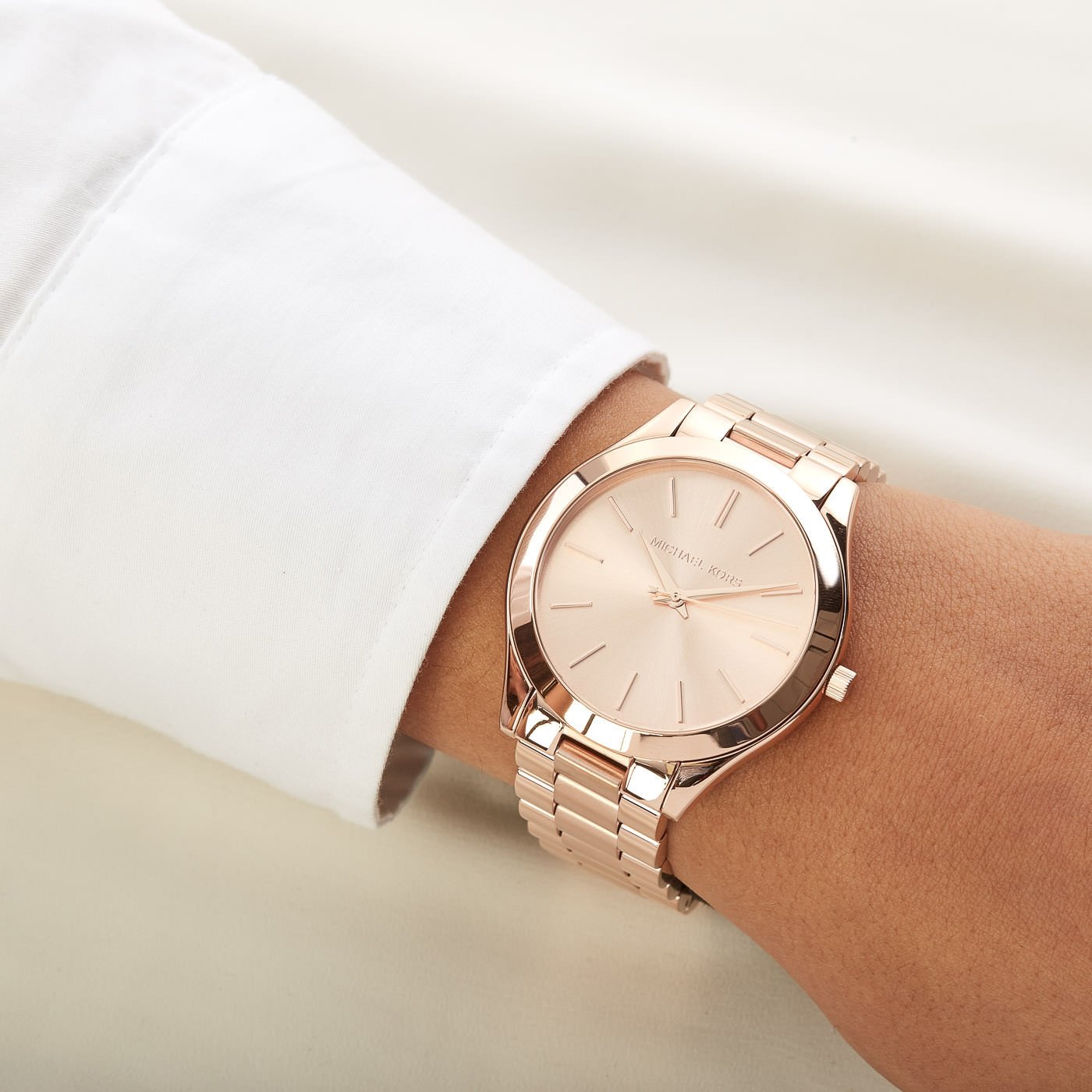 Michael Kors Slim Runway Rose Gold Dial Rose Gold Steel Strap Watch for Women - MK3197