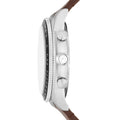 Fossil Sport Tourer Chronograph White Dial Brown Leather Strap Watch for Men - FS6042