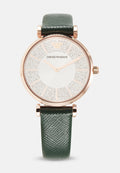 Emporio Armani Pro Planet Analog Silver Dial Green Leather Strap Watch For Women - AR11517