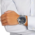 Diesel Mega Chief Chronograph Blue Dial Silver Steel Strap Watch For Men - DZ4465