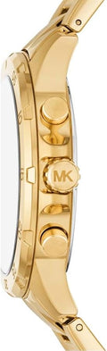 Michael Kors Greyson Chronograph Black Dial Gold Steel Strap Watch For Men - MK9108