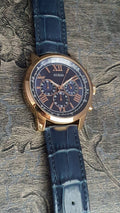 Guess Horizon Chronograph Blue Dial Blue Leather Strap Watch For Men - W0380G5
