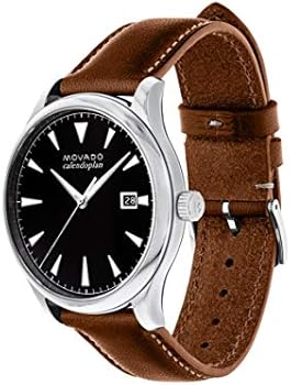 Movado Heritage Calendoplan Black Dial Brown Leather Strap Watch for Men - 3650001