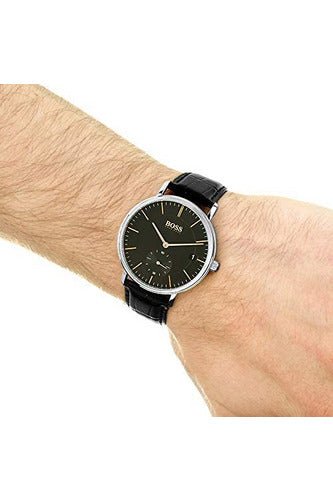 Hugo Boss Corporal Black Dial Black Leather Strap Watch for Men - 1513638