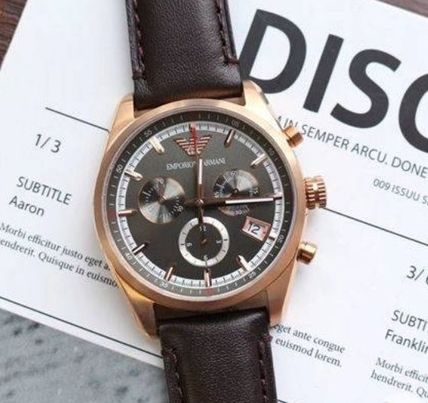 Emporio Armani Chronograph Gray Dial Brown Leather Strap Watch For Men - AR6043