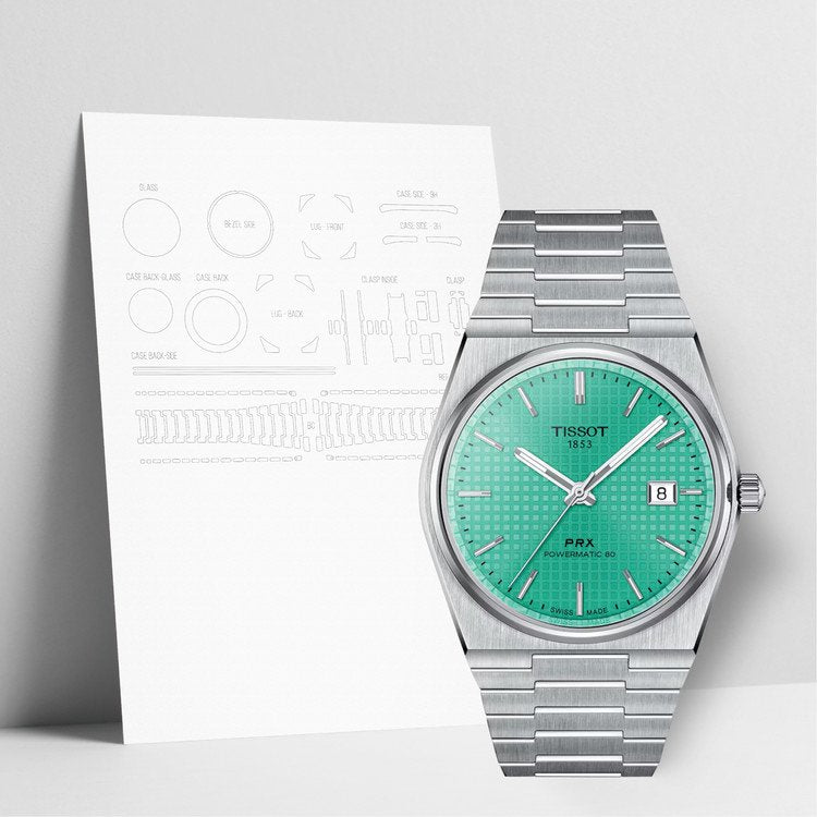 Tissot PRX Powermatic 80 Automatic Mint Green Dial Silver Steel Strap Watch for Men - T137.407.11.091.01