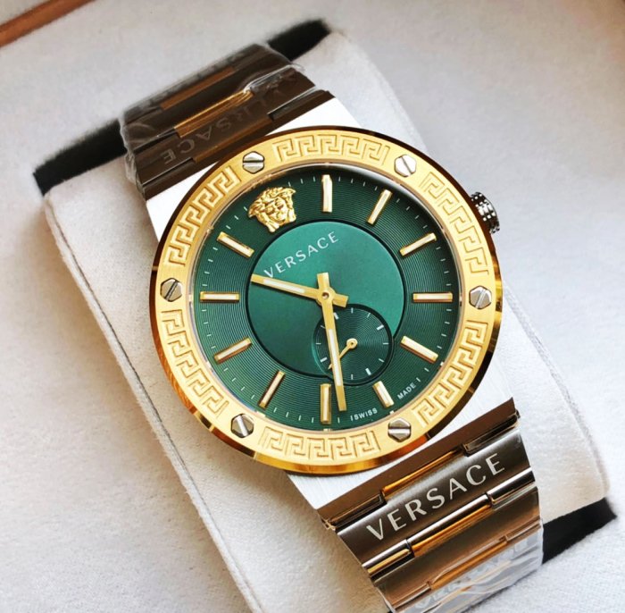 Versace Greca Green Dial Silver Steel Strap Watch for Men - VEVI00420