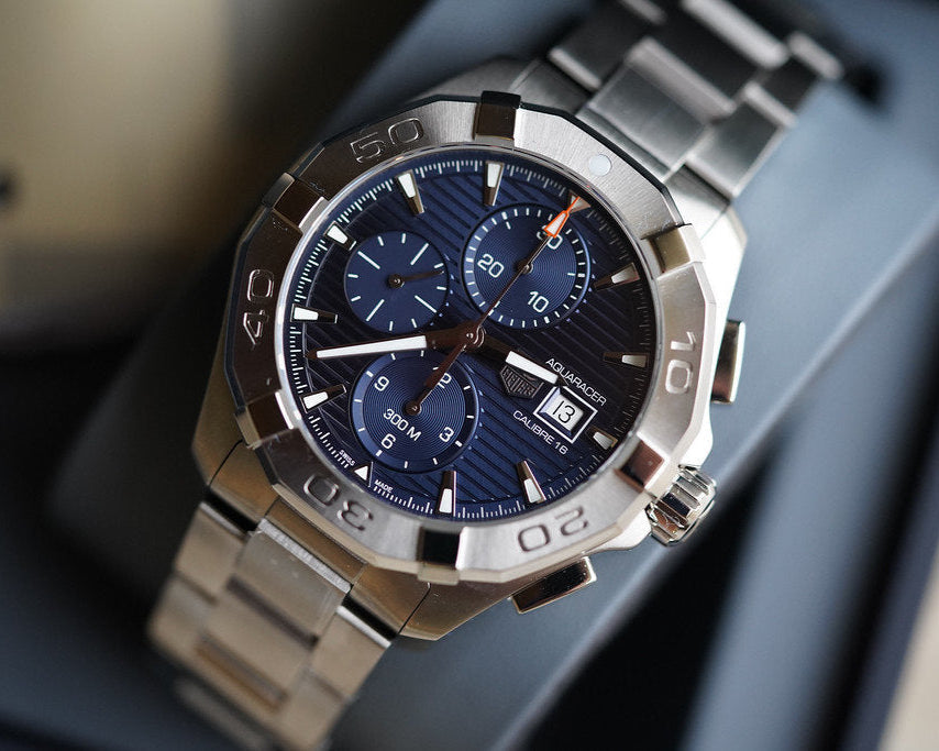 Tag Heuer Aquaracer Caliber 16 Automatic Chronograph Blue Dial Silver Steel Strap Watch for Men - CAY2112.BA0927