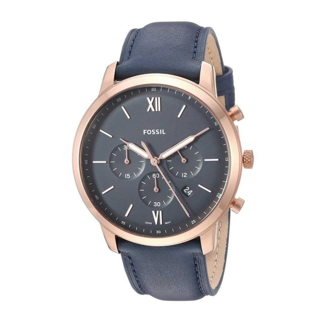 Fossil Neutra Chronograph Blue Dial Blue Leather Strap Watch for Men - FS5454