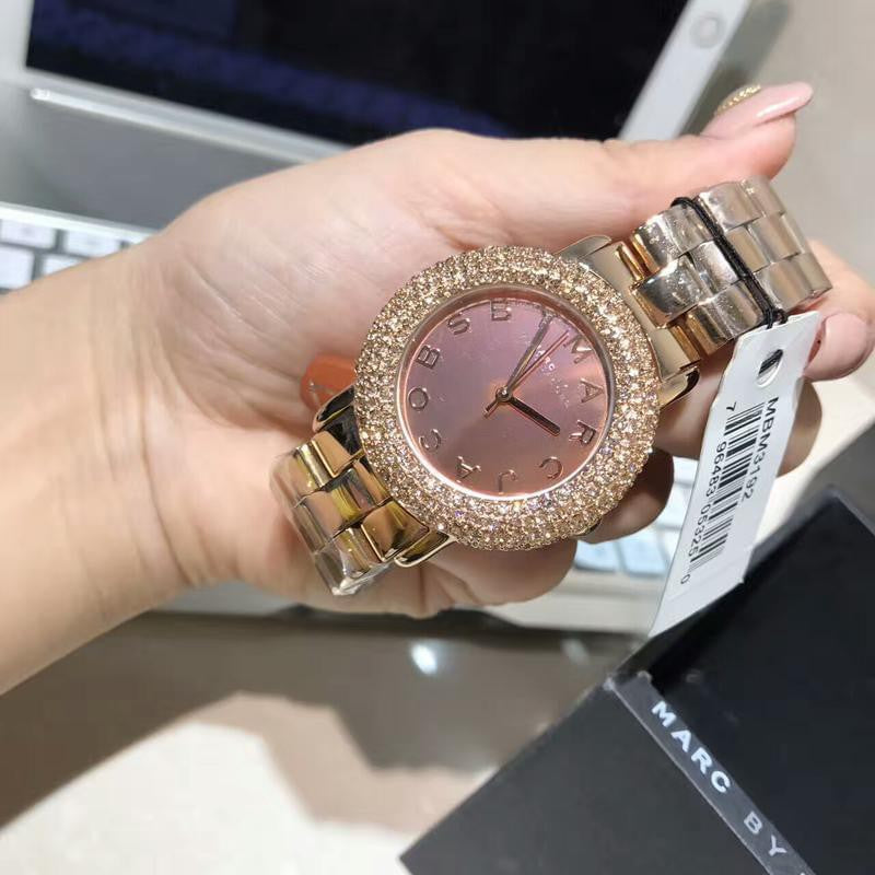 Marc Jacobs Marci Crystals Rose Gold Dial Rose Gold Steel Strap Watch for Women - MBM3192