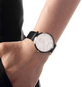 Emporio Armani Retro Analog Quartz Silver Dial Black Leather Strap Watch For Men - AR1674