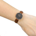Daniel Wellington Classic Petite St Mawes Black Dial Brown Leather Strap Watch For Women - DW00100225