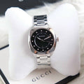 Gucci GG2570 Diamonds Black Dial Silver Steel Strap Watch For Women - YA142404
