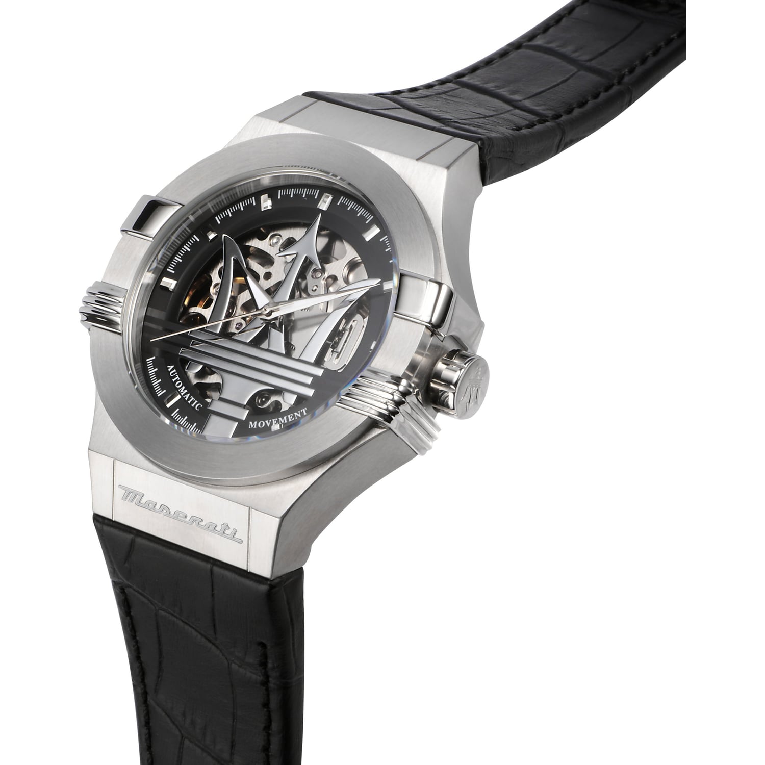 Maserati Potenza Automatic Black Dial Black Leather Strap Watch For Men - R8821108038