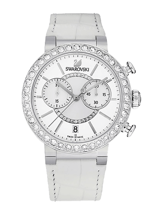 Swarovski Citra Sphere Chronograph White Dial White Leather Strap Watch for Women - 5027127