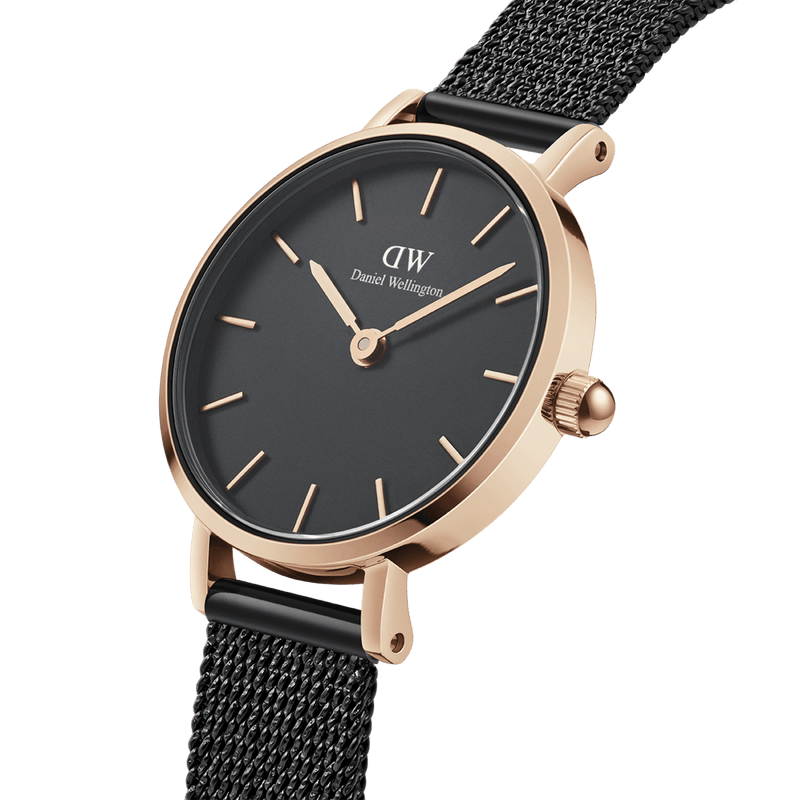 Daniel Wellington Classic Petite Pressed Ashfield Black Dial Black Mesh Bracelet Watch For Women - DW00100441