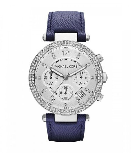 Michael Kors Parker White Dial Navy Blue Leather Strap Watch for Women - MK2293
