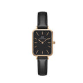 Daniel Wellington Quadro Black Dial Black Leather Strap Watch For Women  - DW00100449