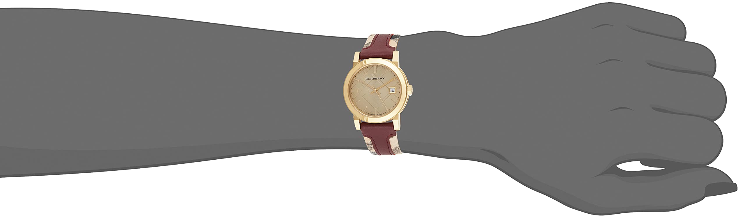 Burberry Heritage Nova Gold Dial Haymarket Red Leather Strap Watch for Women - BU9111