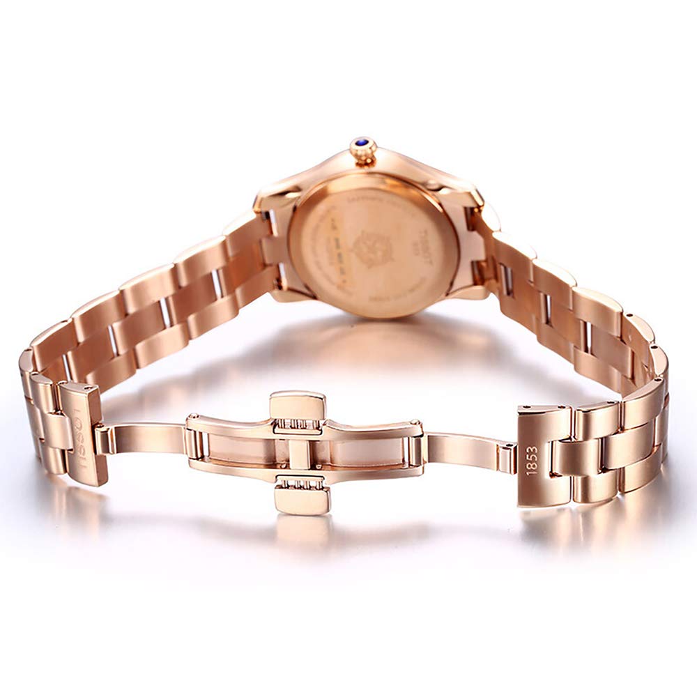 Tissot T Wave Black Dial Rose Gold Steel Strap Watch For Women - T112.210.33.051.00