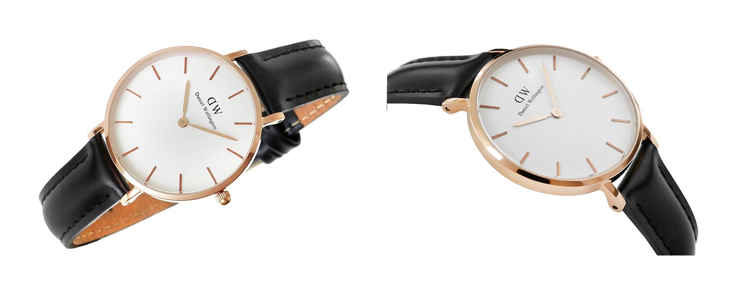 Daniel Wellington Petite Sheffield White Dial Black Leather Strap Watch For Women - DW00100174