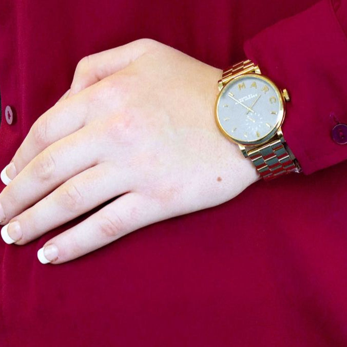 Marc Jacobs Baker Grey Dial Gold Steel Strap Watch for Women - MBM3281