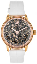 Swarovski Crystalline Hours Quartz Grey Dial Black Leather Strap Watch for Women - 5344635