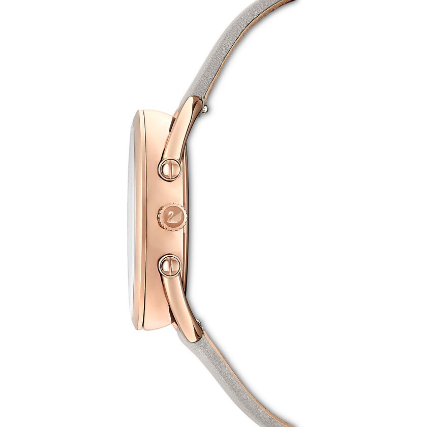 Swarovski Crystalline Glam Silver Dial Grey Leather Strap Watch for Women - 5452455