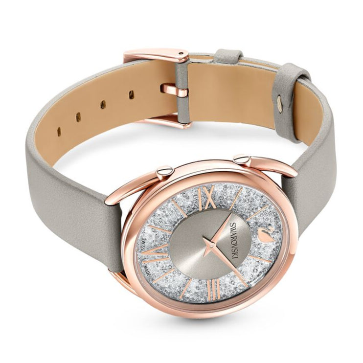 Swarovski Crystalline Glam Silver Dial Grey Leather Strap Watch for Women - 5452455