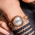 Swarovski Crystal Flower Silver Dial Rose Gold Steel Strap Watch for Women - 5547626