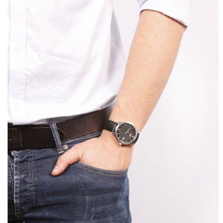 Tissot T Classic Tradition Quartz Black Dial Black Leather Strap Watch For Men - T063.610.16.058.00