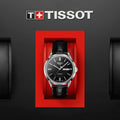 Tissot Automatics III Day Date Black Dial Black Leather Strap Watch For Men - T065.430.16.051.00