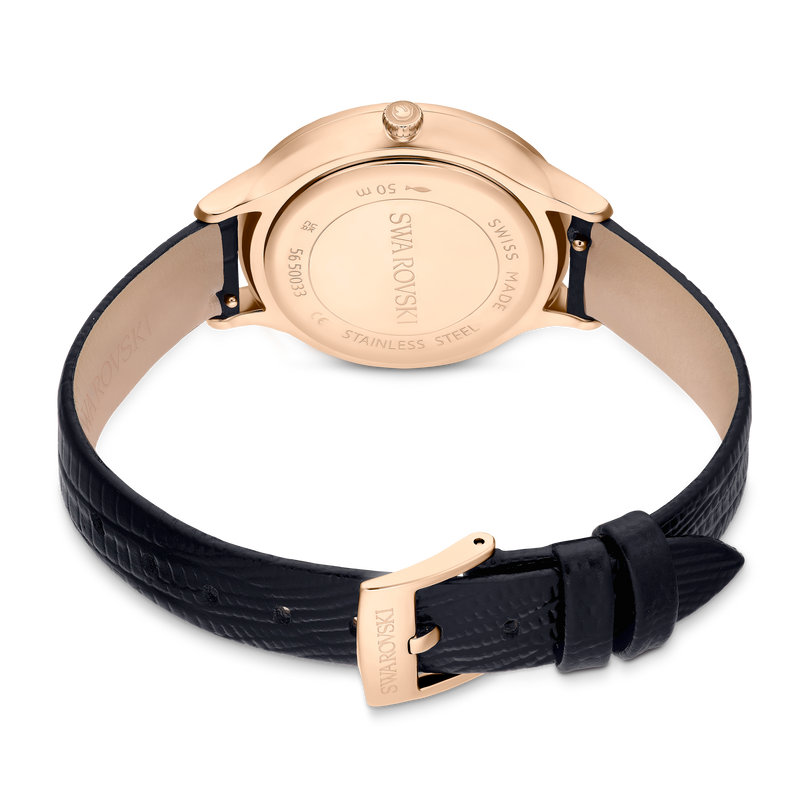 Swarovski Octea Nova Black Dial Black Leather Strap Watch for Women - 5650033