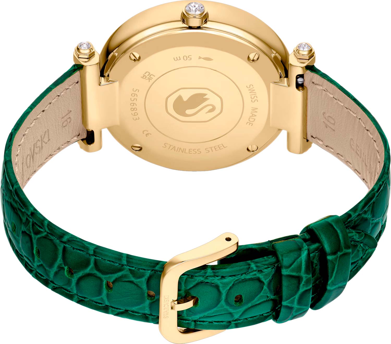 Swarovski Crystalline Wonder Silver Dial Green Leather Strap Watch for Women - 5656893
