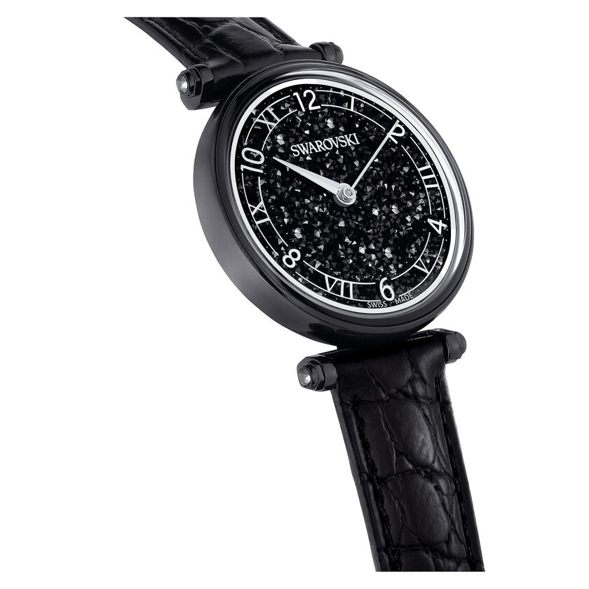 Swarovski Crystalline Wonder Black Dial Black Leather Strap Watch for Women - 5664311