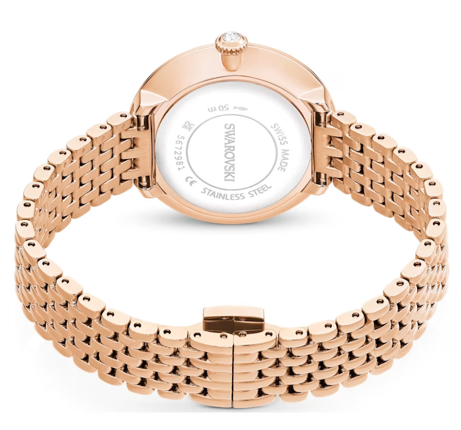 Swarovski Certa Crystals Silver Dial Rose Gold Steel Strap Watch for Women - 5672981