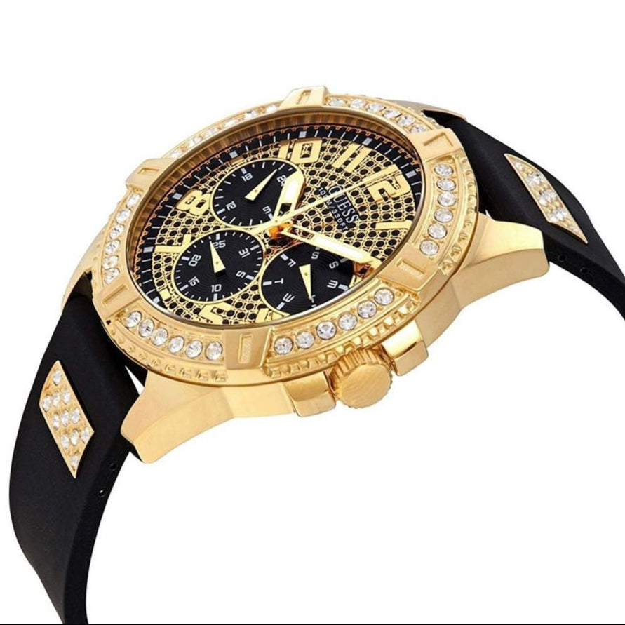 Guess Frontier Crystals Black Dial Black Silicone Strap Watch For Men - W1132G1