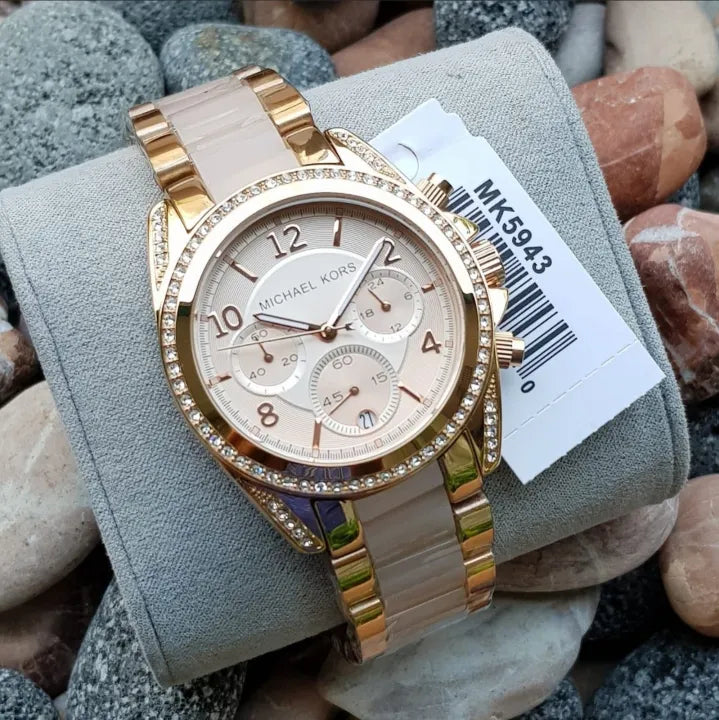 Michael Kors Blair Chronograph Rose Gold Dial Two Tone Steel Strap Watch for Women - MK5943