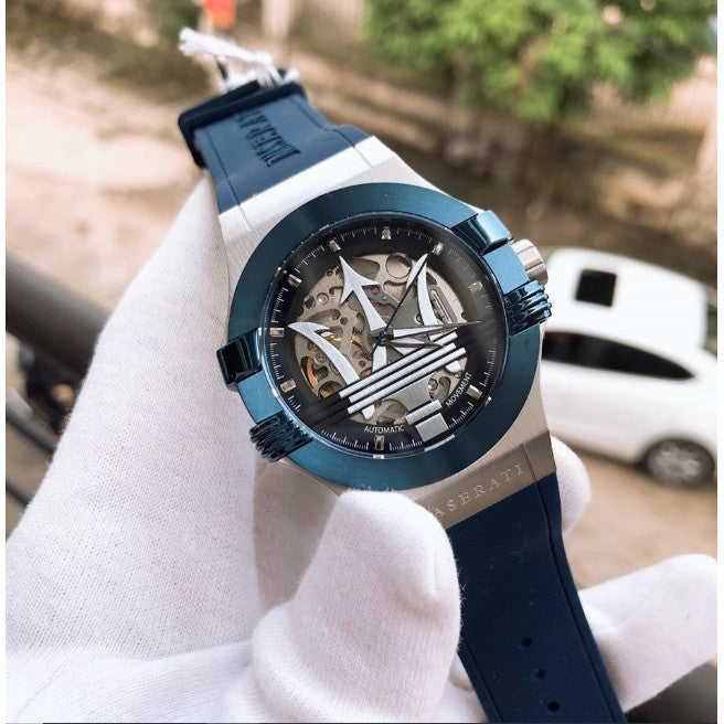 Maserati Potenza 42mm Blue Dial Automatic Silicone Strap Watch For Men - R8821108028