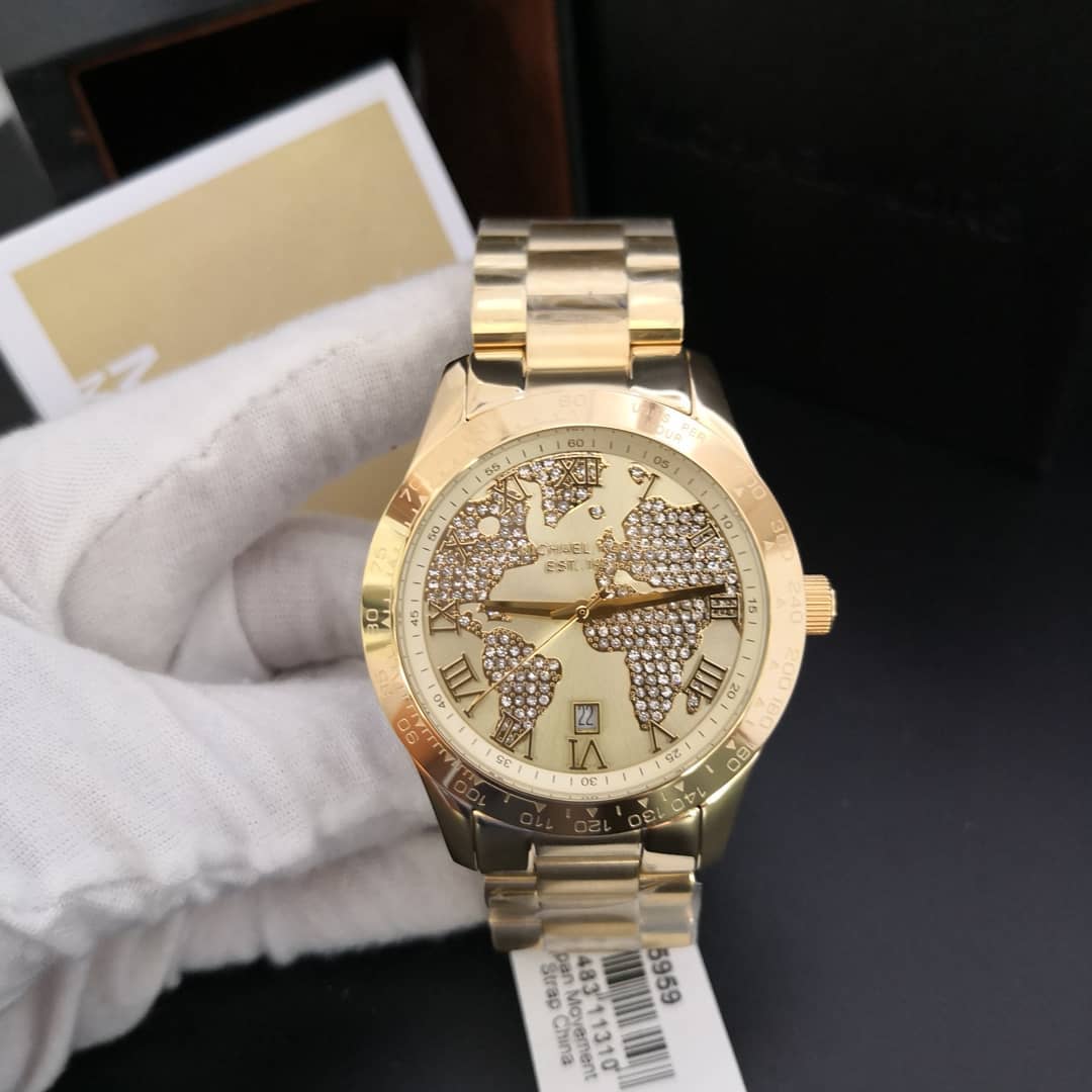 Michael Kors Layton Chronograph Gold Dial Gold Steel Strap Watch for Women - MK5959