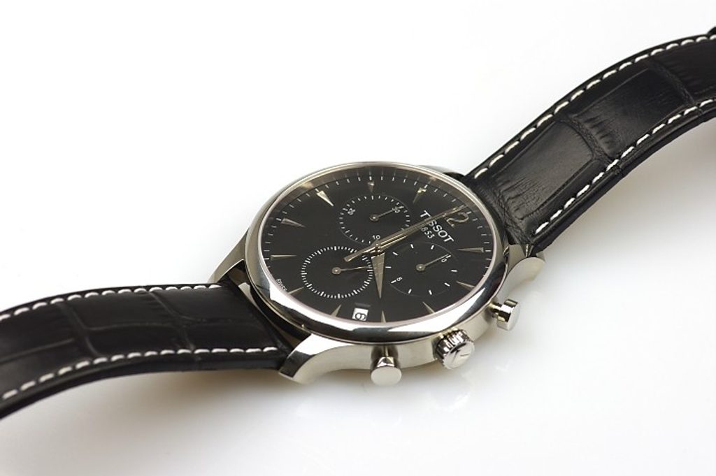 Tissot T Classic Tradition Chronograph Black Dial Black Leather Strap Watch For Men - T063.617.16.057.00