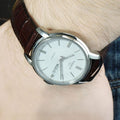 Tissot Automatics III Steel White Dial Brown Leather Strap Watch For Men - T065.430.16.031.00