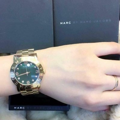Marc Jacobs Amy Green Dial Gold Steel Strap Watch for Women - MBM8609