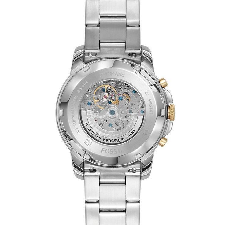 Fossil Grant Sport Automatic Skeleton Blue Dial Two Tone Steel Strap Watch for Men - ME3141