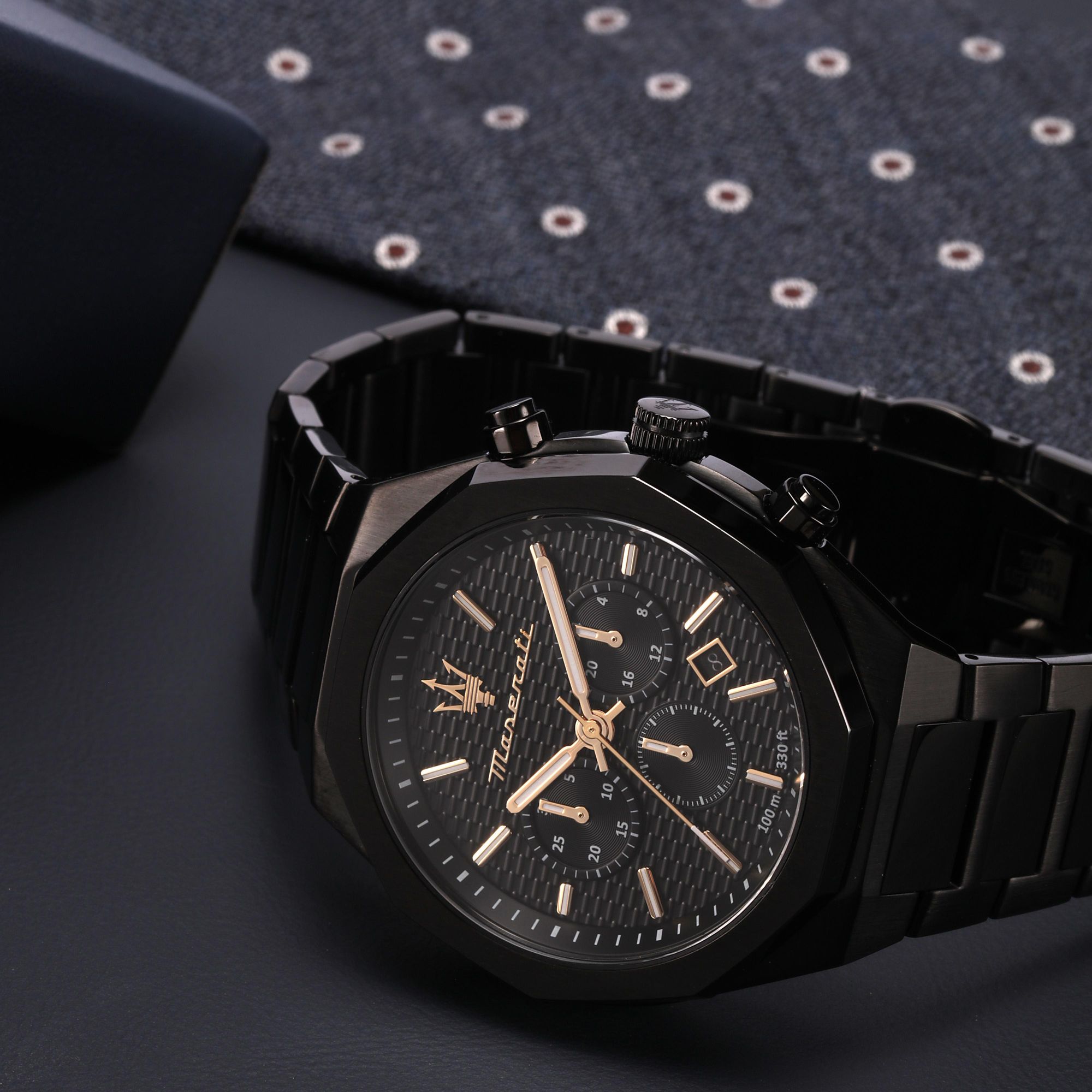 Maserati Stile Chronograph Black Dial Black Steel Strap Watch For Men - R8873642005